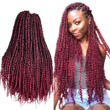 Wholesale Long 24Inch Ombre Red Pre-Looped Spring Bomb Twist Braid Passion Twist Crochet Braiding Bulk Synthetic Hair Extensions